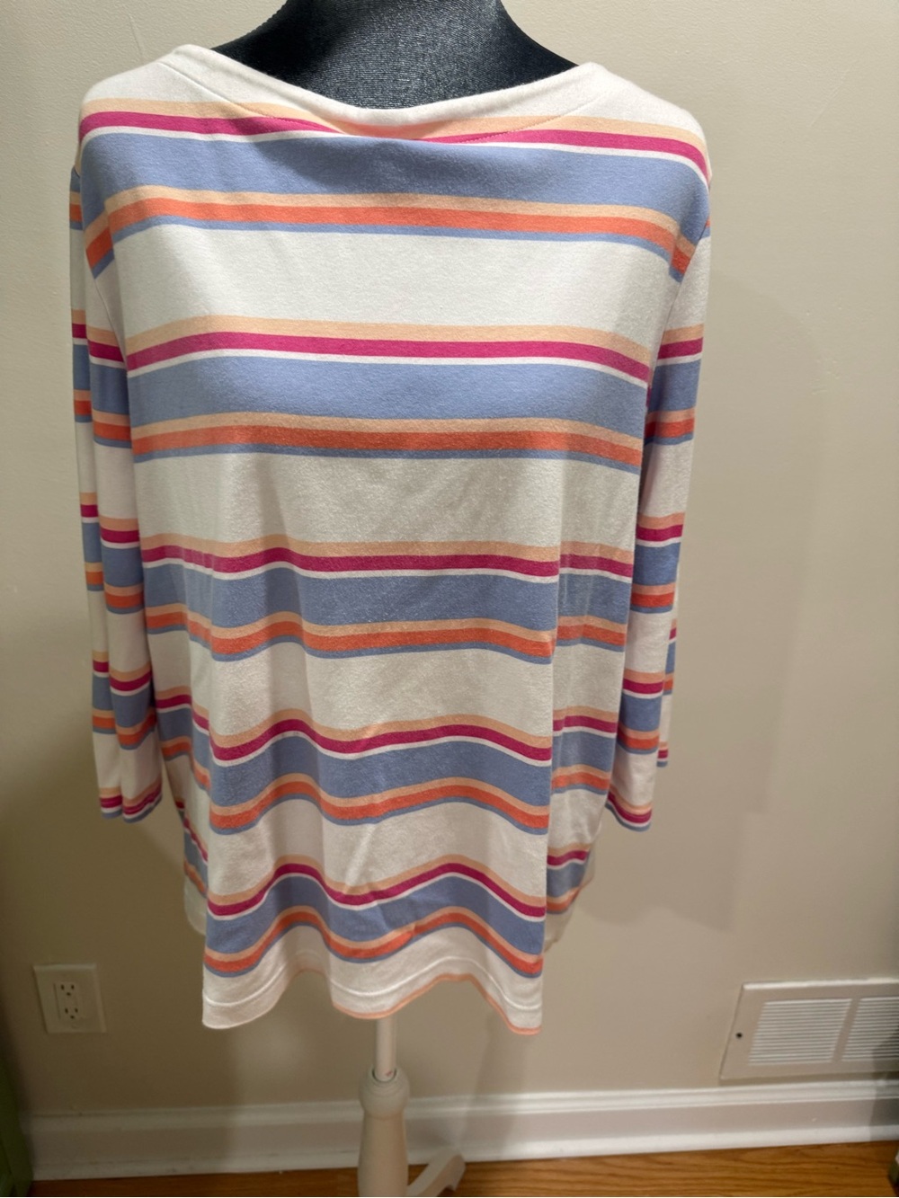 croft & barrow Cream Boatneck Top with Blue, Pink & Orange Stripes